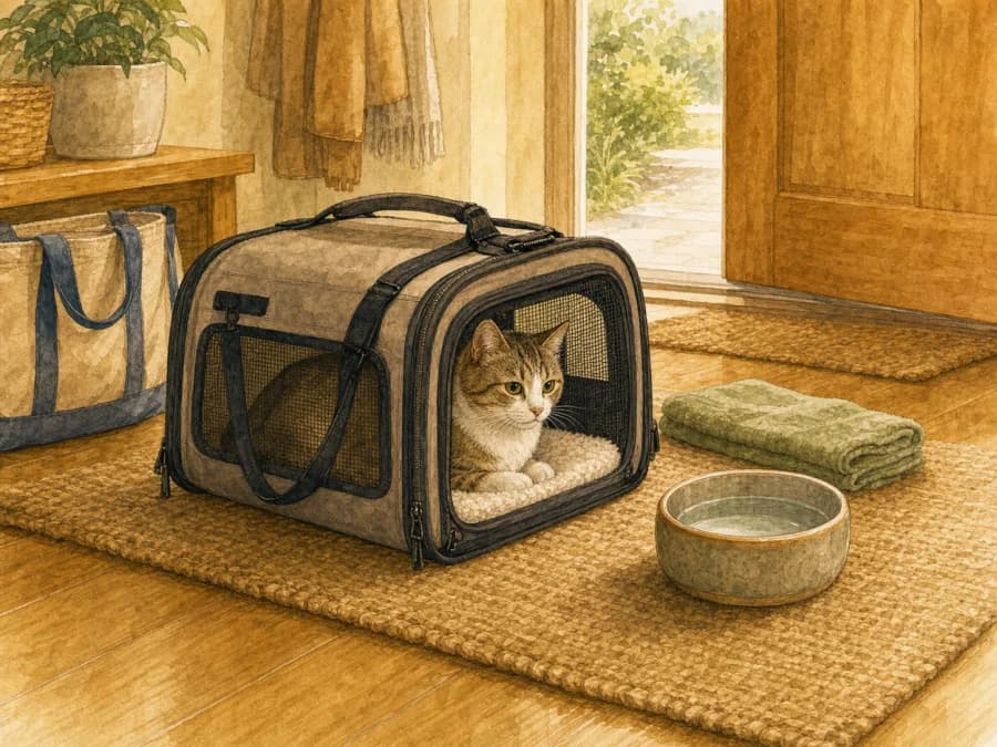 A cat resting near a food bowl while appetite notes and a phone are nearby