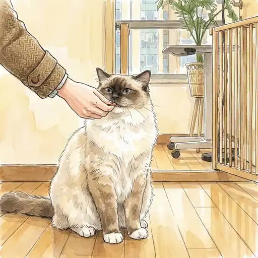 Ragdoll cat receiving a positive reinforcement reward during training