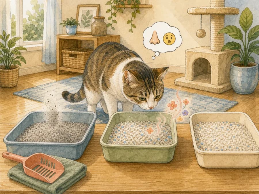 Compare litter samples one change at a time when cats lose old-litter acceptance.