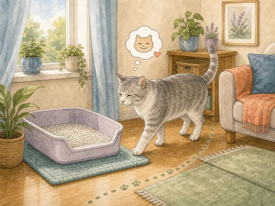 Low-entry litter box setup for older cats struggling with movement comfort.