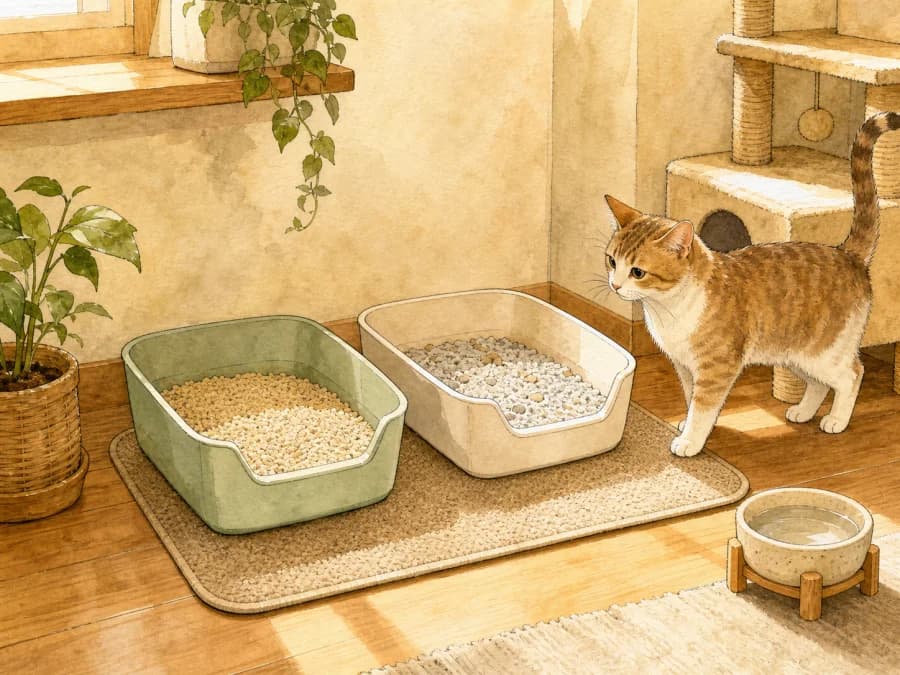 Two litter boxes for a calm litter transition