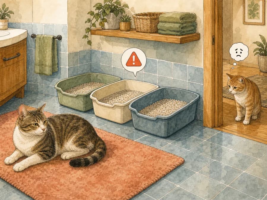 Why side-by-side litter boxes feel like one contested toilet space.