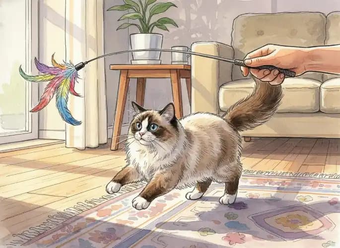 Cat playing calmly with an owner