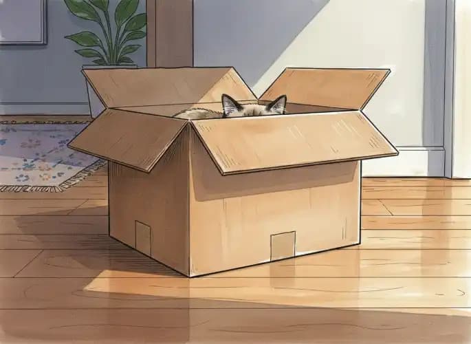 cat hides inside box