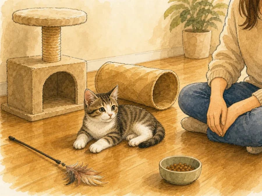 Kitten using toys and enrichment instead of biting hands or feet