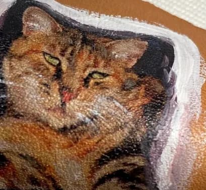 Hand-painted leather portrait with visible brushwork and layered paint strokes