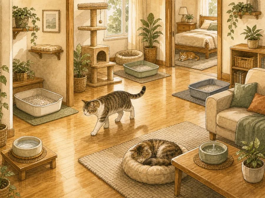 Multi-cat home setup with separated resources