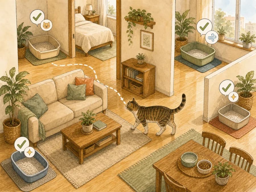 Four placement rules for a safer and less stressful litter box location.