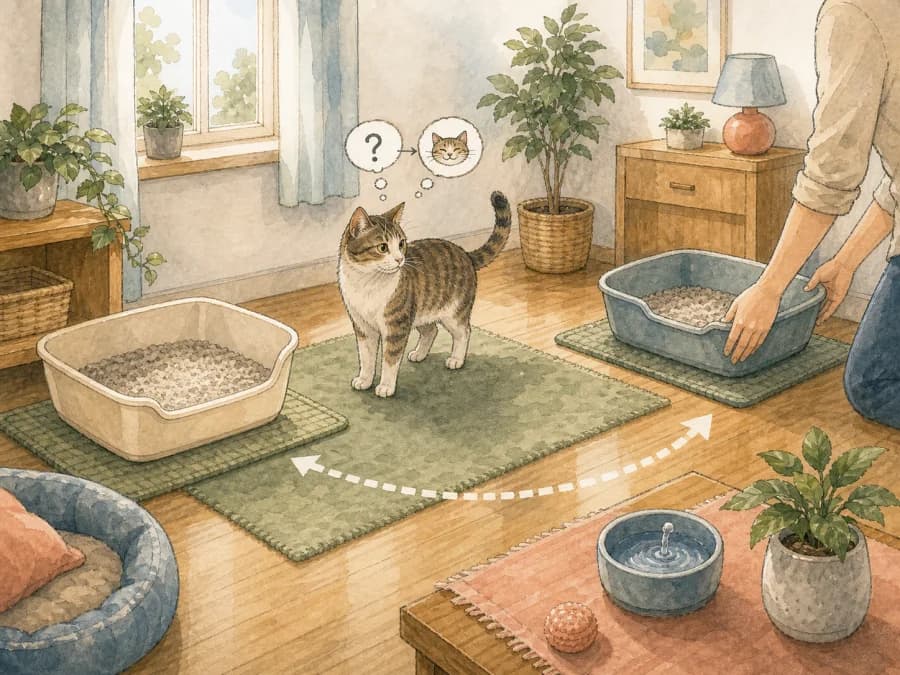 Move a litter box gradually to avoid rejection from sudden environmental change.