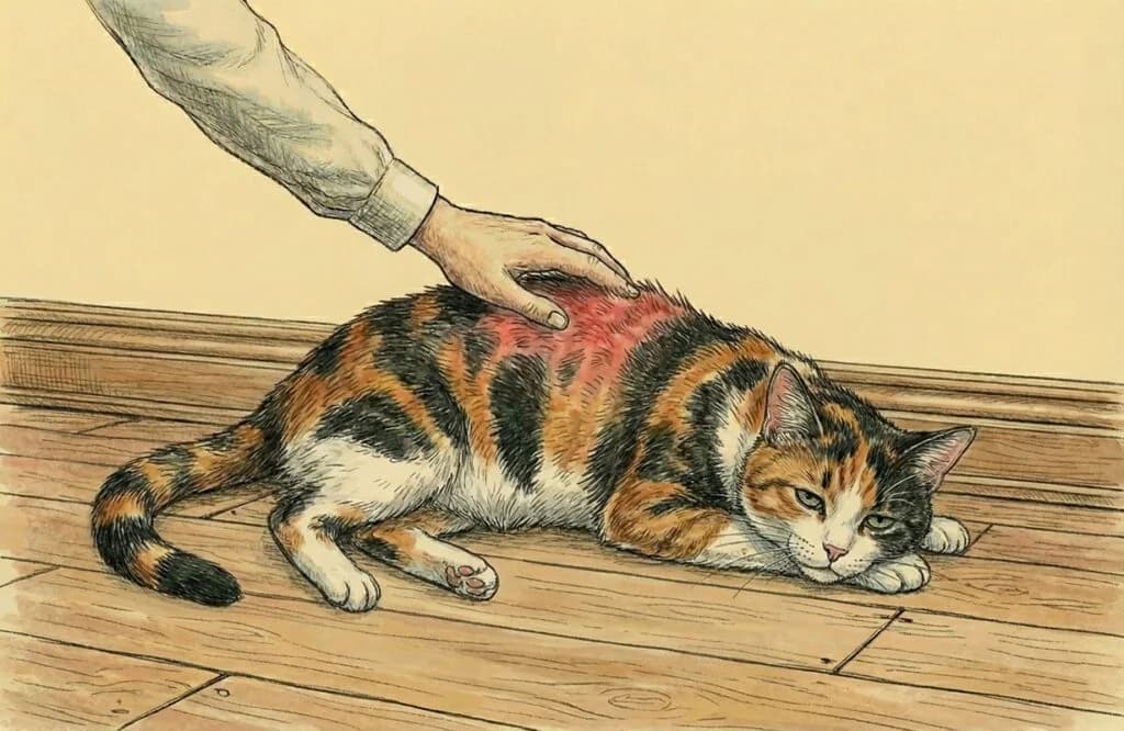 Cat showing lower-back sensitivity during tail-base petting