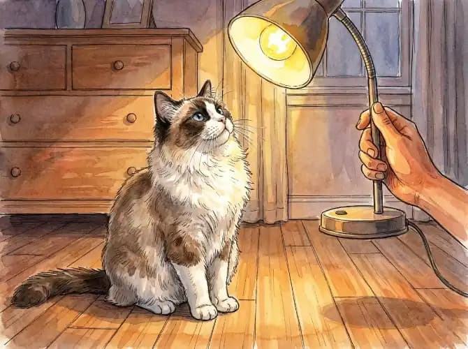 cat staring at light
