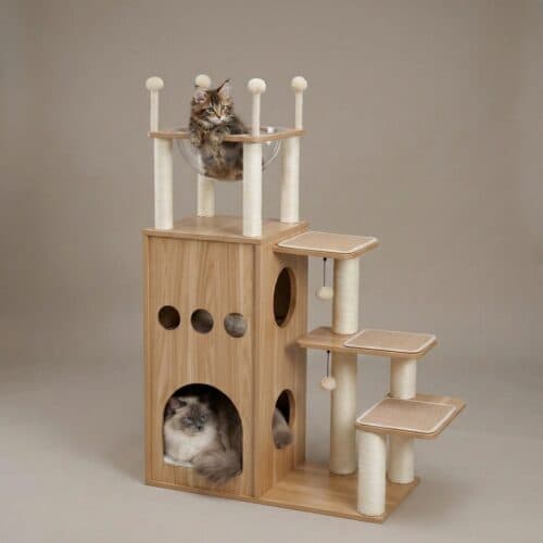 Modern Cat Tower with Scratch Post Cat Tree